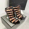 New stone pattern leather caged Gladiator sandals 100mm pumps stiletto Heels women's high heeled Luxury Fashion Designers Evening Party shoes Size 35-42 With box