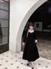 カジュアルドレスフレンチスウィートガールスクエアカラーベルベットドレス女性の冬の泡の袖スリムフィットAラインロングファッションの女性服