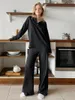 Kobietowa odzież sutowa Marthaqiqi luźne nocne garnitur koszulki nocnej długie rękawy o szerokich nogawkach 2024 femme piżama 2-częściowy zestaw