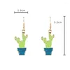 Dangle Earrings Cute Cactus Enamel Pendientes Drop For Women Blue Green Plant Korean Female Fashion Jewelry 2024