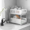 2Tier Under Sink Organizer Kitchen Drawer Bathroom Storage Racks MultiUse SlideOut With Handles Cabinet Organizers 240223