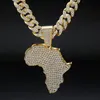 Collier pendentif carte de l'afrique en cristal pour femmes et hommes, accessoires Hip Hop, bijoux, ras du cou, chaîne à maillons cubains, cadeau 188D