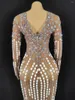 Casual Dresses Women's Luxury Sexy Crystal Diamond Elastic Tight Celebrity Long Dress 2024 Formell middag Födelsedagsfest Stage Show Costume