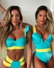 Kvinnors badkläder 2022 Summer Women Neon Color Push Up Bikini Set Bandage Patchwork Swimwear Två stycken Skuret ut simning Suits Female Beachwear XL T240227