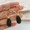 Dangle Earrings Style Art Retro Fashion-Hullowed Out Aut Grent Green Glaze Water-Drop