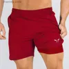 Shorts masculinos de camada dupla, calções de fitness para homens, verão, fino, duas peças, forrado, secagem rápida, respirável, calças de quarto t240227