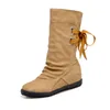 Boots Leather For Women Mid-Calf Ladies Western Booty Winter Shoes Woman Plus Size 35-43 Botas