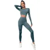 Sömlös yogaset med träningsportkläder Gymkläder Långärmad Crop Top High midje Leggings Fitness Sports Surits 240226