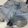 Dżinsy damskie 2024 Summer Y2K Shorts Women's Rhinestone Pants Street Girl Metal Diamond Pocket Pocket Design Design Design