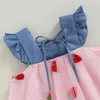 Flickklänningar Zzlbuf Kid Baby Girls Denim Patchwork Tulle Dress Långärmad lapel-knapp Oregelbunden hem A-Line