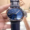 Classic Men Automatic Mechanical Sapphire Silver Rostfritt stål 3 dagars lysande 1950 Sport Watch Blue Black Leather Wristwatches2558