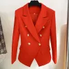 Blazers Blazer Women Yellow Black Cotton Linen Gold Double Breasted Buttons Rose Red Office Ladies Fashion Blazers Jackets High Quality