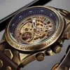 Männer Uhr Skeleton Automatische Mechanische Männliche Uhr Top Marke Luxus Retro Bronze Sport Militär Armbanduhr Relogio Masculino J1907203F