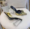 alta qualità moda fibbia in metallo sandali slingback pompe blocco trasparente Tacchi grossi scarpe eleganti designer da donna sandali da donna scatola di scarpe da sposa in PVC
