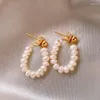 Pendientes de aro Minar de alta calidad chapado en oro latón Irregular perla de agua dulce para mujer declaración boda joyería todos los días