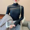 Women's Sweaters 2024 Fall Winter Korean Style Knitted Sweater Chic Sexy Mock Neck Patchwork Mesh Women Long Sleeve Pullover Slim Tops