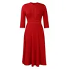 Ethnic Clothing Casual Women Midi Dress Chic Long Sleeve A-line Solid 2024 Autumn Winter Office Lady Elegant Dresses S-3XL