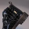 Bottes d'extérieur pour filles, chaussures larges à la mode pour garçons, motif Crocodile noir, bottines à fermeture éclair en Pu, nouvelle collection printemps-automne 2022