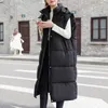 Coletes femininos com capuz colete de comprimento médio à prova de vento algodão acolchoado casaco para outono inverno outwear longo para baixo colete com quente