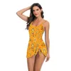 2024 Novo traje de banho conservador Amazon Tankini para mulheres, atacado de trajes de banho europeus e americanos de tamanho grande com estampa de cintura alta