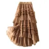 Sacos nova cintura alta elástica malha bolo saia feminina moda doce cor sólida primavera outono petticoat tule saia plissada feminina