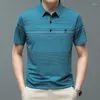 Herren Polos 2024 Sommer T-Shirt Kurzarm Mode Revers Poloshirt Eis Seide Lose Lässige Print Top