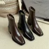 Stiefel Krazing Pot, große Größe 43, Rindsleder, High Heels, Winterschuhe, klassische Chelsea-Stiefel, quadratische Zehenpartie, Reißverschluss, prägnante Dating-Stiefeletten