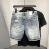 Мужские прямые свободные корейские модные джинсовые шорты с отверстиями, летние джинсовые шорты из пяти предметов 240220