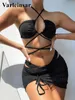 Dames Zwemkleding Nieuwe Lace Up Wrap Around Bikini Dames Zwemkleding Vrouwelijk Badpak Driedelig Bikiniset Met Rok Zwemmer Badpak Zwemmen V3160 T240227