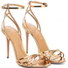 Sandaler Gold 102 Strappy Summer For Women 2024 Round Open Toe Stilettos Party High Heels Ladies Elegant Ankle Strap Stor storlek