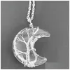 Pendant Necklaces Tree Of Life Wire Wrapped Crescent Moon Pendant Necklace Reiki Healing Crystal Stone Necklaces Natural Gemstone Amet Dhgt1