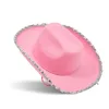 Berretti Cappello da cowgirl rosa per cowboy adulto con finiture in paillettes e stringhe regolabili