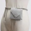 Sacos de cintura Plus Size Cadeia Fanny Packs Mulheres Strass Branco Preto Mini Flap Moeda Batom Chave Crossbody PVC Ombro Bag261o