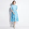 Women Boutique Dress Short Sleeve Water-soluble Embroiderd Lace Dress 2024 Summer Lace Hollow Dresses High-end Noble Lady Dress Prom Runway Dresses