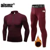 Men's Thermal Underwear Aismz High Collar Winter Fleece Men Long Johns Rashgard Shirt Leggings Warm Sport Compression Thermo