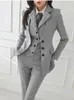 Frauen Vintage Hohe Qualität Büro Anzug Damen Arbeitskleidung OL Hosenanzüge Formale Weibliche Blazer Jacke Weste Hose 3 Stück Set 240227