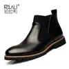 Boots POLALI Spring/Winter Fur Men Chelsea Boots British Style Fashion Ankle Boots Black/Brown/Red Brogues Soft Leather Casual Shoes