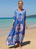 Mulheres Swimwear Kaftan Vestidos Beach Cover Ups Mulheres Bohemian Maxi Robe Impresso Tie Dye Rayon Verão Férias Banheiras Drop