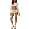 Women's Shorts Women Casual Knit Set Long Sleeve Striped Ruffles Crop Top And Drawstring Summer 2 Piece Outfits Streetwear