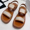 Hot Sale äkta läderkvinnor Gladiator Sandaler Runway Designer Peep Toe Buckle Strap Thick Sole Ladies Summer Outside Walking Vacation Flat Sandals