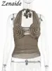 Zenaide Hollow Out Rüschen Mesh Durchsichtiges Crop Top Y2k Sexy Kleidung Geraffte rückenfreie Neckholder Ausgehen Tank Tops Club Sommer 240219