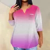 Camisetas de mujer con cuello en V estampado y bolsillo holgado de manga corta Top extragrande con espalda baja para mujer