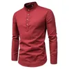 Camicia da uomo formale elegante a maniche lunghe in cotone e lino camicette camicette da lavoro sociale maschile normale abito top abbigliamento 240219