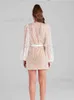 Basic Casual Dresses Elegant Rhinestone Lace Up Mini Dress Women 2023 Shinny V Neck Long Sleeve Split Short Dresses Autumn Lady Party Dance Vestidos T240227