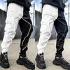 Men's Pants Joggers Cargo Pants Reflective Stripe Fashion Streetwear Hip Hop Sweatpants Black White Patchwork Hipster Mens Trousers T240227
