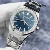 Marka żeńska zegarek na rękę AP na rękę Royal Oak Series 77451st Blue Plate Oryginalny zestaw diamentowy Stal Women Watch 50. rocznica pamiątkowa 34 mm średnica 202