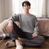 Mäns sömnkläder Autumn Winter Leisure Men Cotton Pyjamas Ställer in tecknad Löst långa ärmar