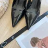 Zapatos de tacón alto de cuero negro para mujer, zapatos de tacón alto delgados con talón descubierto, sandalias de diseñador de lujo, zapato para mujer