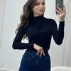 Kadın Tişörtleri Beyaz Gömlek Korsa Üstü Kadınlar 2024 Bahar Moda Stand Yakası Uzun Kollu Siyah Ofis Lady Elegant Slim Kazak