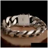 Catena prepotente spessa cubana S925 Sterling Sier Bracciale Uomo Trendy Punk Personalità europea e americana Hip Hop Ampia versione Dro Dhdgj